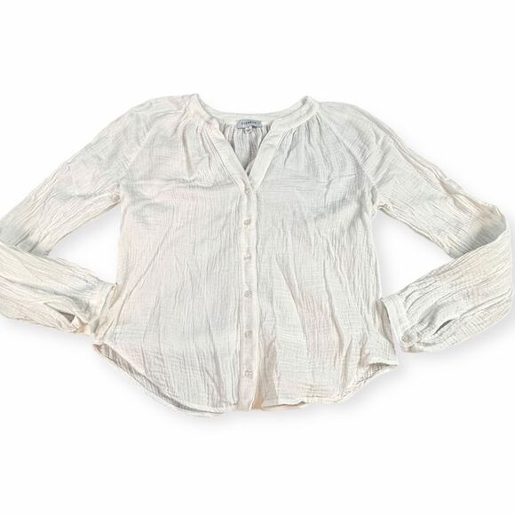 EVEREVE Women’s White Long Sleeve Bailey Gauze Button Front Shirt Size Small - Picture 3 of 6